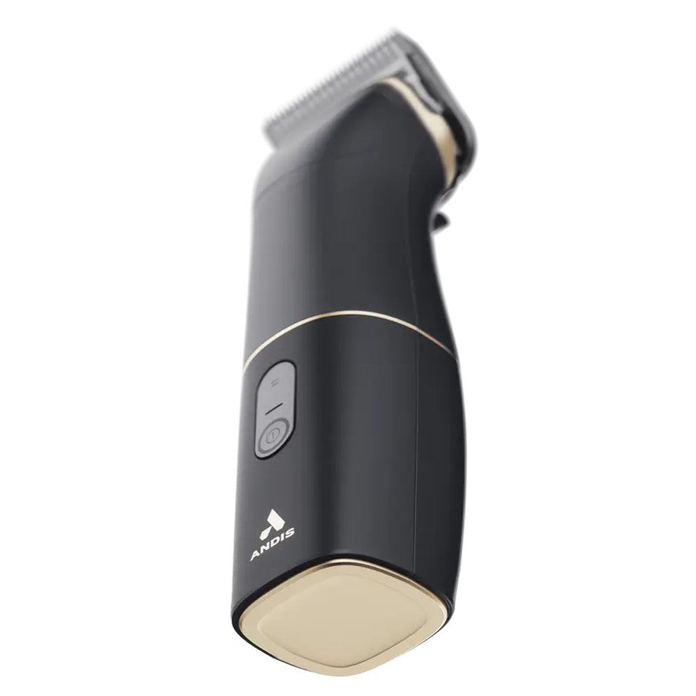 Black and gold Andis hair trimmer on a white background